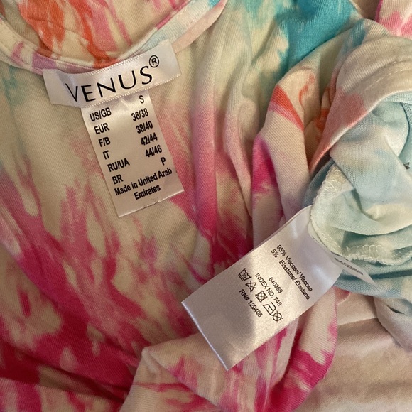 Venus Small Tie Dye Pink, Blue, & White Oversized Wide Neck Short Sleeve Shirt - Picture 6 of 6